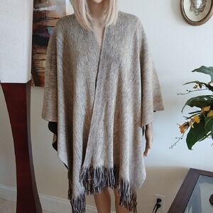Beige and Broun Fringe Poncho